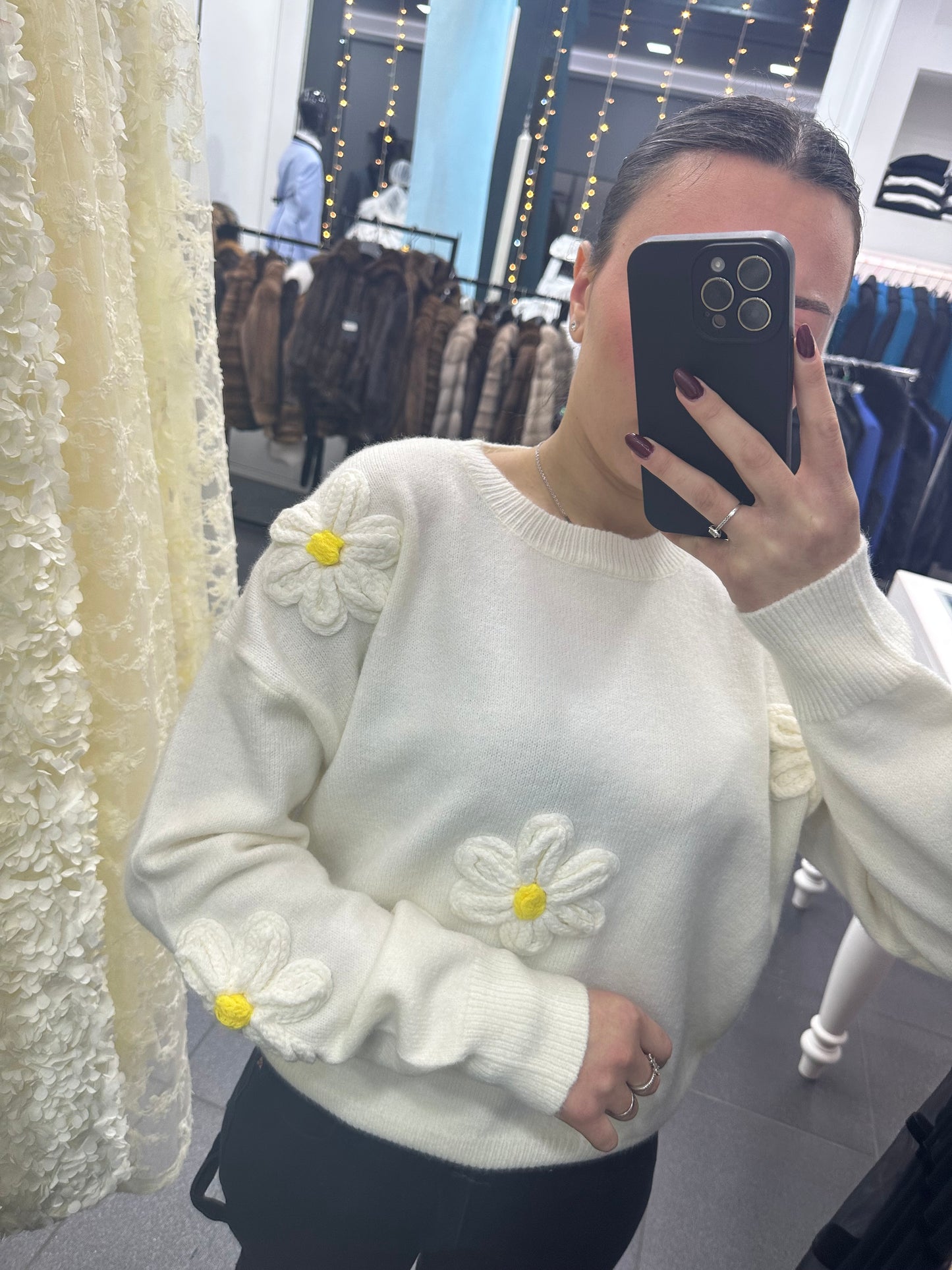 Pullover fiori panna